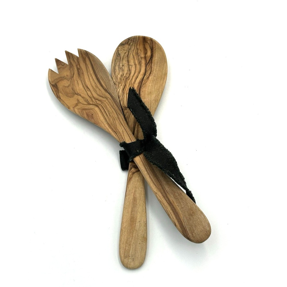Olive Wood Spoon & Fork Set 8" L Mediterranean Brown Neutral Kitchen Dining